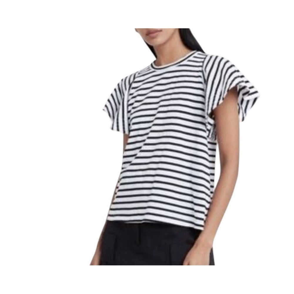 A.L.C. Top Women's Small Flutter Sleeve Crew Neck Casual Cotton Stretch Luxury